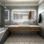 Bathroom,In,A,Modern,Style,With,Gray,And,White,Tiles.